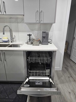 Fridge, microwave, oven, stovetop - Contemporary Two Bedroom Basement Suite. (Edmonton)