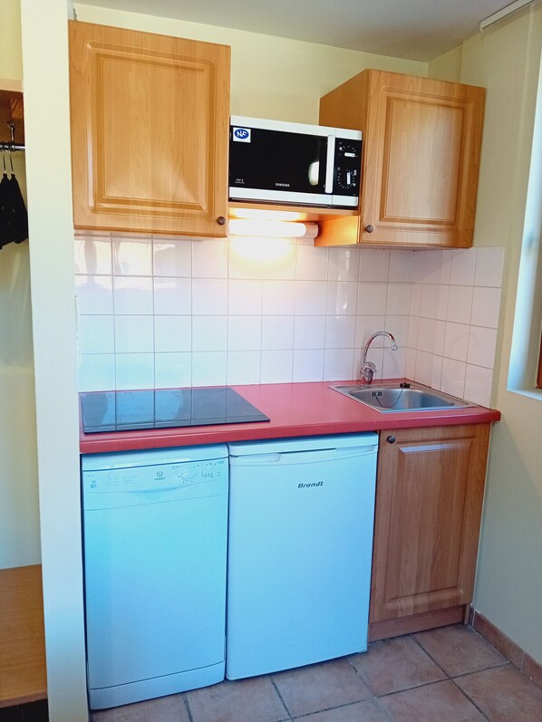 Réfrigérateur, micro-ondes, plaque de cuisson, lave-vaisselle