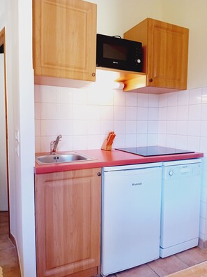 Réfrigérateur, micro-ondes, plaque de cuisson, lave-vaisselle