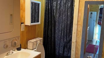 Shower, towels, toilet paper