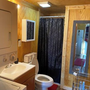 Shower, towels, toilet paper