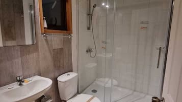 Superior Double Room, Pool View | Bathroom | Shower, hair dryer, towels, soap