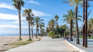 A coastal walkway lined with palm trees, leading to a beach. - Apartment 'Mas' with Sea View, Wi-Fi and Air Conditioning (Salou)