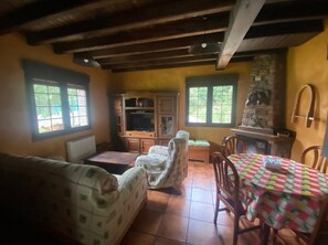 TV, fireplace - Rural House 'Los Avellanos Casa 3' with Mountain Views, Private Terrace and Garden (Celis)