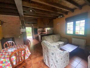 TV, fireplace - Rural House 'Los Avellanos Casa 3' with Mountain Views, Private Terrace and Garden (Celis)