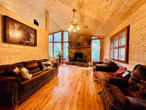 Smart TV, fireplace, DVD player, foosball