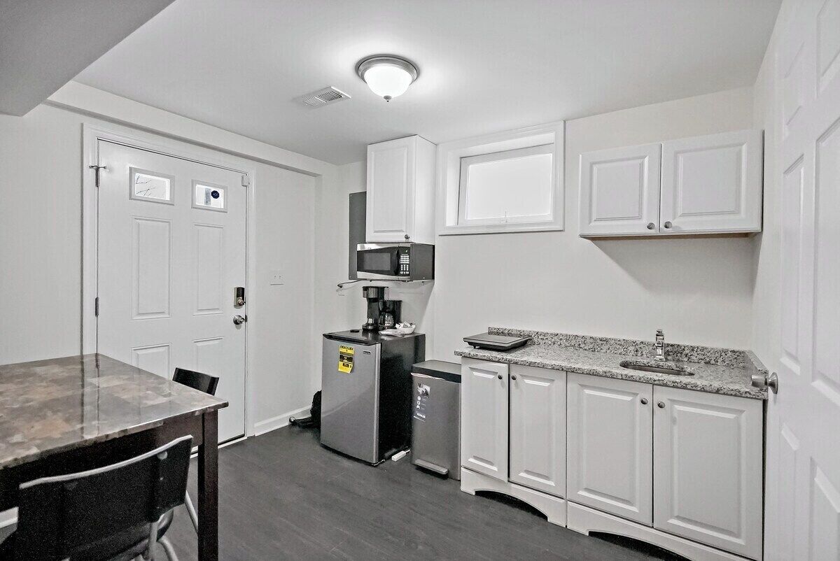 Microwave, coffee/tea maker, cookware/dishes/utensils