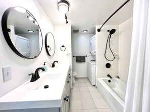 Hair dryer, soap, shampoo
