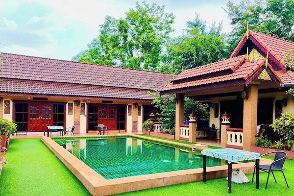 Outdoor pool, pool umbrellas