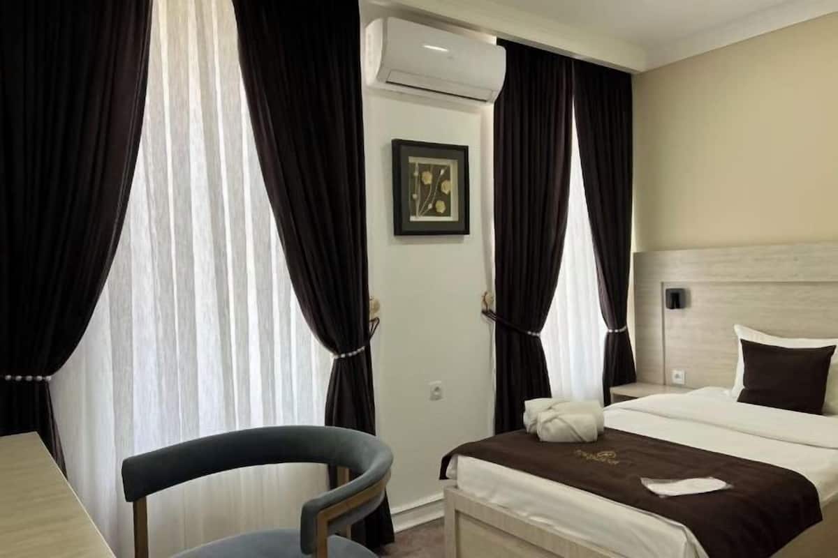 Egyptian cotton sheets, premium bedding, down duvets, laptop workspace