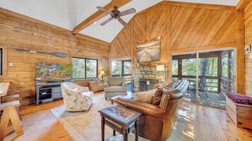 Smart TV, fireplace, DVD player, video library