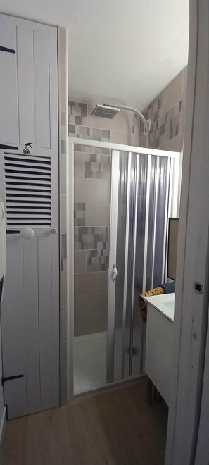 Shower, hair dryer, toilet paper