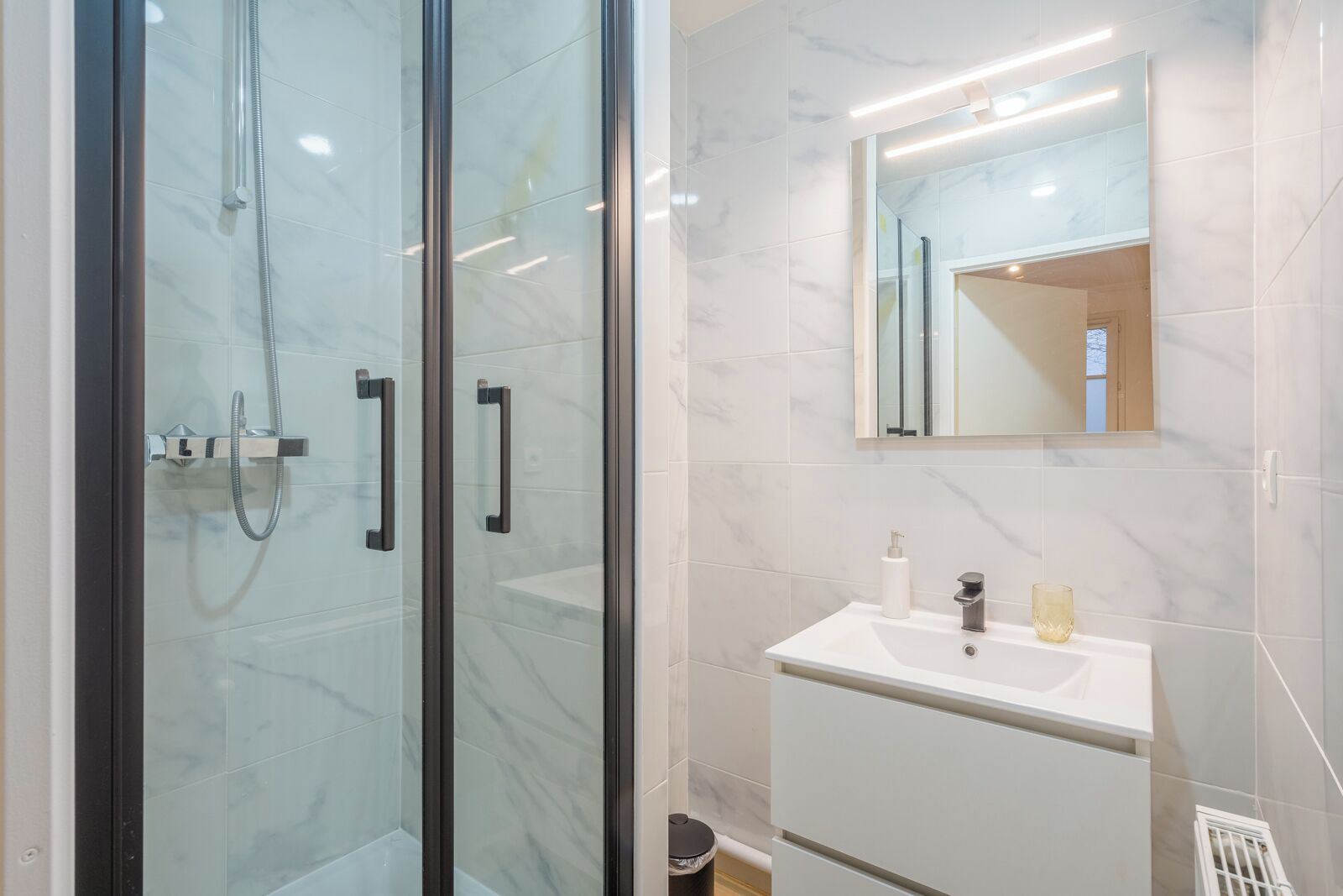 Shower, soap, toilet paper