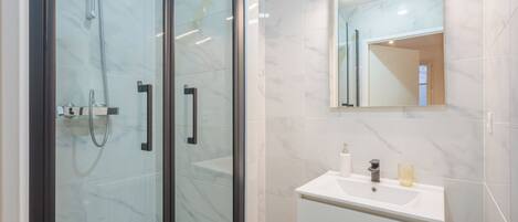 Shower, soap, toilet paper