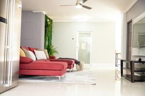 Smart TV, table football, books, music library