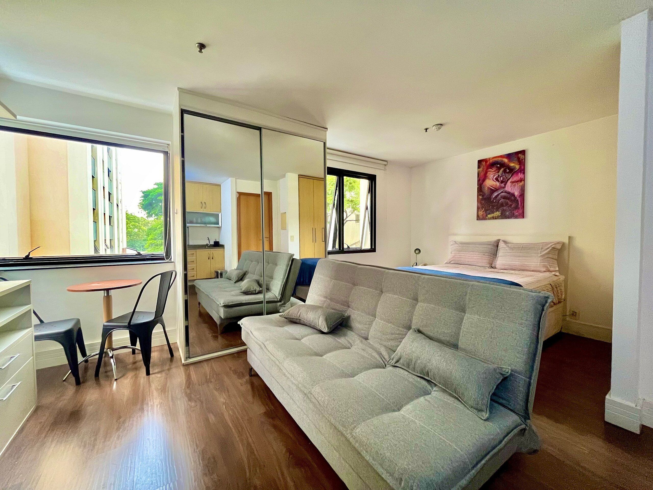 Apartment | Desk, laptop workspace, blackout drapes, soundproofing