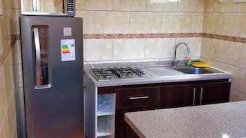 Superior Cabin | Private kitchen | Full-sized fridge, microwave, oven, stovetop