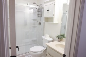 Douche, sèche-cheveux, serviettes fournies, papier toilette