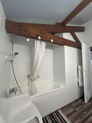 Hair dryer, towels, toilet paper