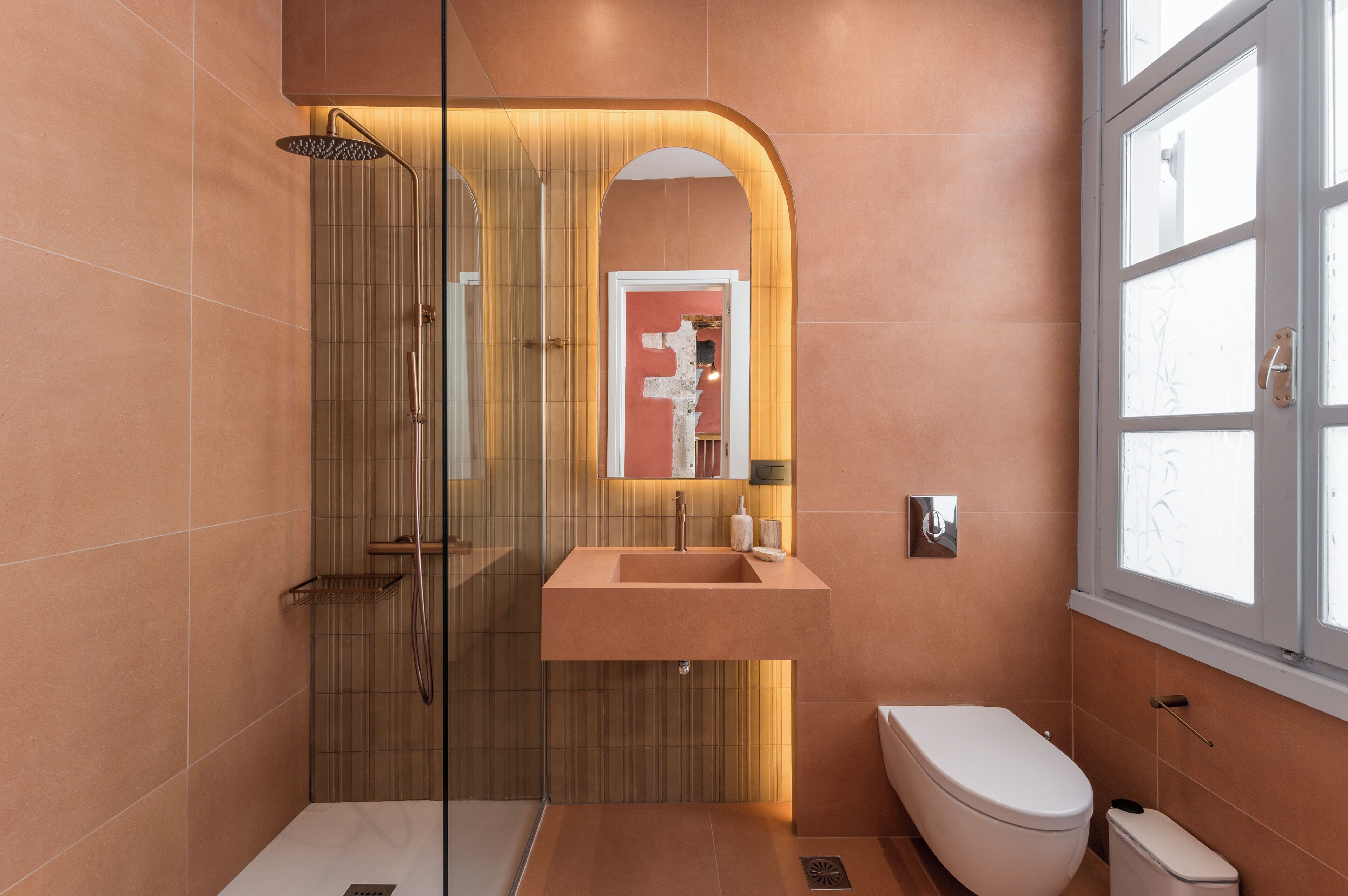 Shower, hair dryer, towels, toilet paper