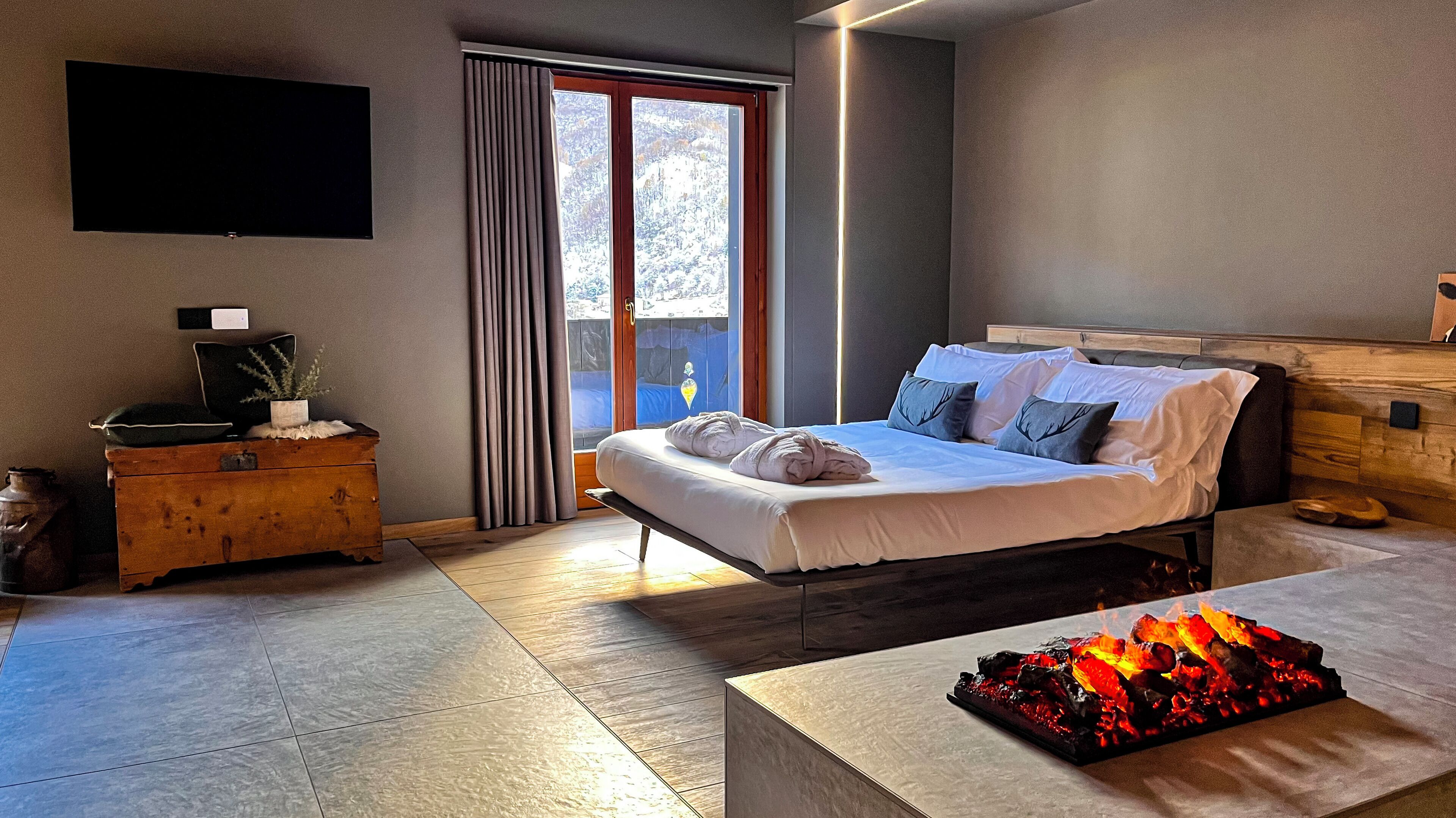 Suite monolocale Design, terrazzo, vista montagna | Biancheria da letto di alta qualità, copriletto in piuma