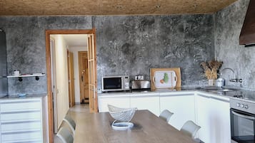 Frigorífico, microondas, horno y placa de cocina