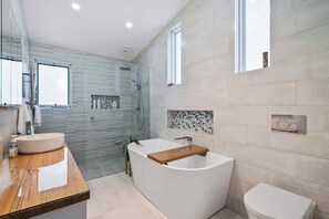 Ducha, secador de pelo, toallas y champú
