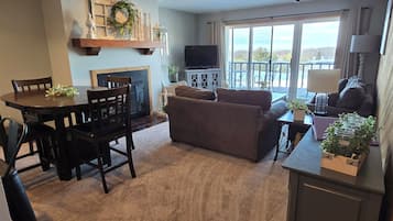 TV, fireplace, video games, DVD player