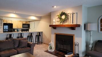 TV, fireplace, video games, DVD player