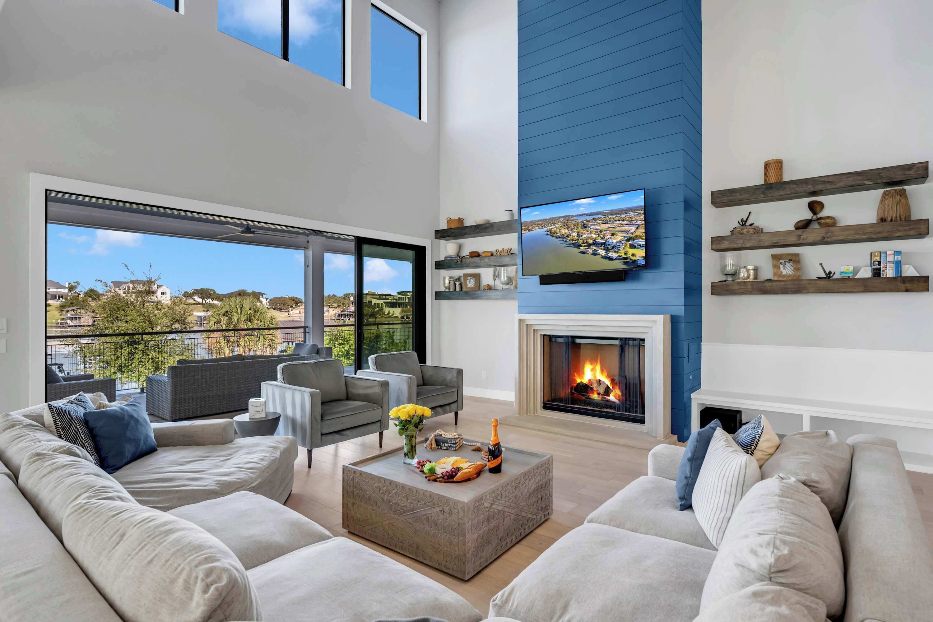 Smart TV, fireplace, table tennis, books