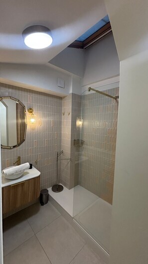 Hair dryer, towels, toilet paper