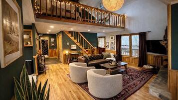 Smart TV, fireplace, video games, books