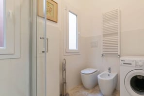 Regadera, secadora de cabello, bidet, toallas 