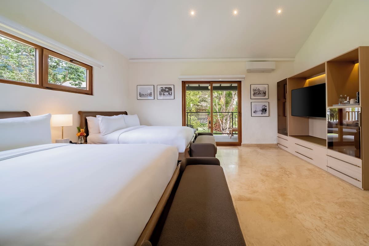 룸, 퀸사이즈침대 2개 | 1 개의 침실, 이탈리아 프레떼 시트, 고급 침구, 오리/거위털 이불