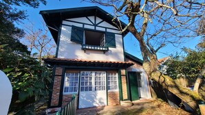 A two-story house with a garage, a balcony, and a large tree in front. - Spacious house near the beach (Arcachon)