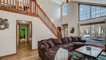 TV, fireplace, foosball, books