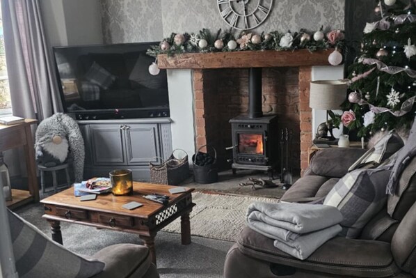 House | Living area | TV, fireplace - Luxury Seymour House With Spa, Gym & Lake District (Morecambe)