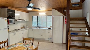 Fridge, microwave, toaster, high chair