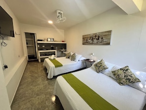Quadruple Room, private Kitchen, Courtyard View | In-room safe, free WiFi, bed sheets