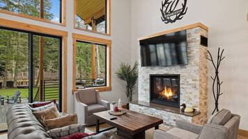 Smart TV, fireplace, video games, books