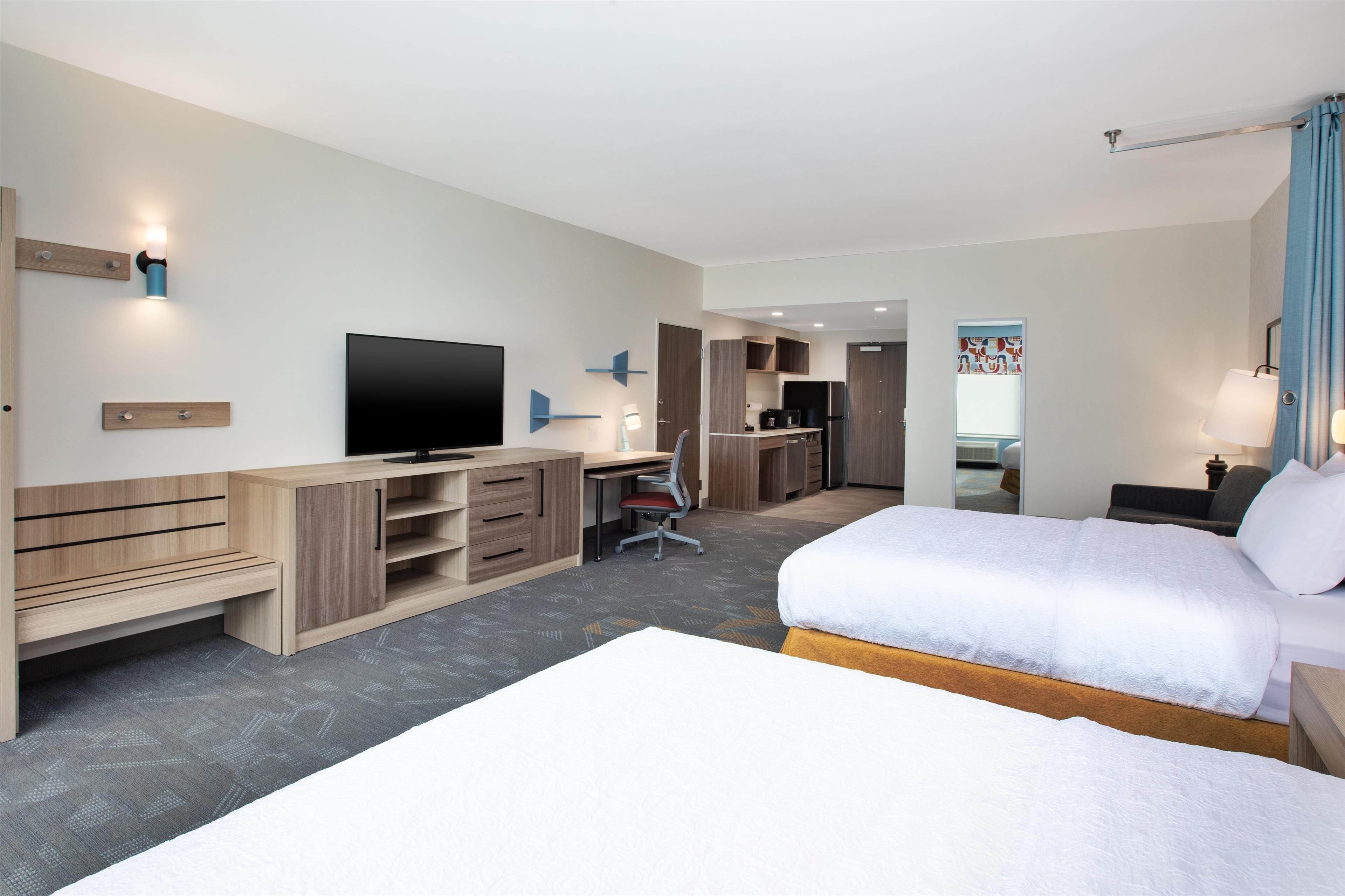 Studio, 2 Queen Beds, Accessible Bathtub (Mobility & Hearing) | Desk, laptop workspace, blackout drapes, iron/ironing board