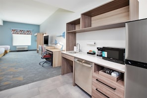 Studio, 2 Queen Beds, Roll-in Shower (Mobility & Hearing) | Desk, laptop workspace, blackout curtains, iron/ironing board
