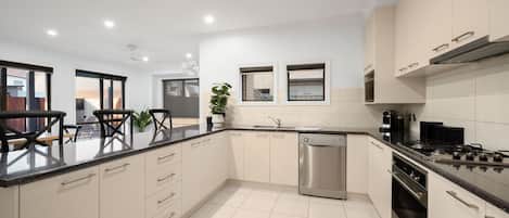 Fridge, microwave, oven, dishwasher