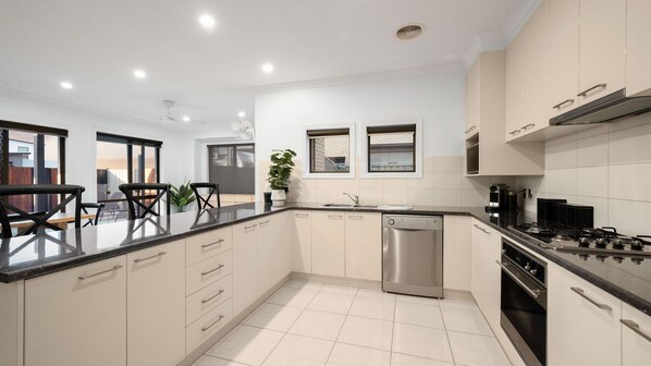 Fridge, microwave, oven, dishwasher