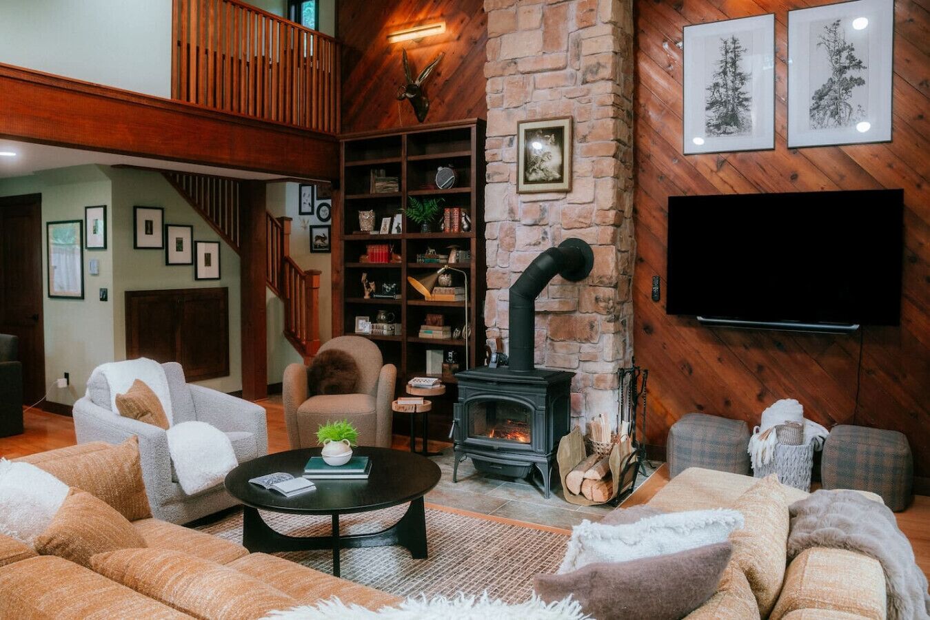 TV, fireplace
