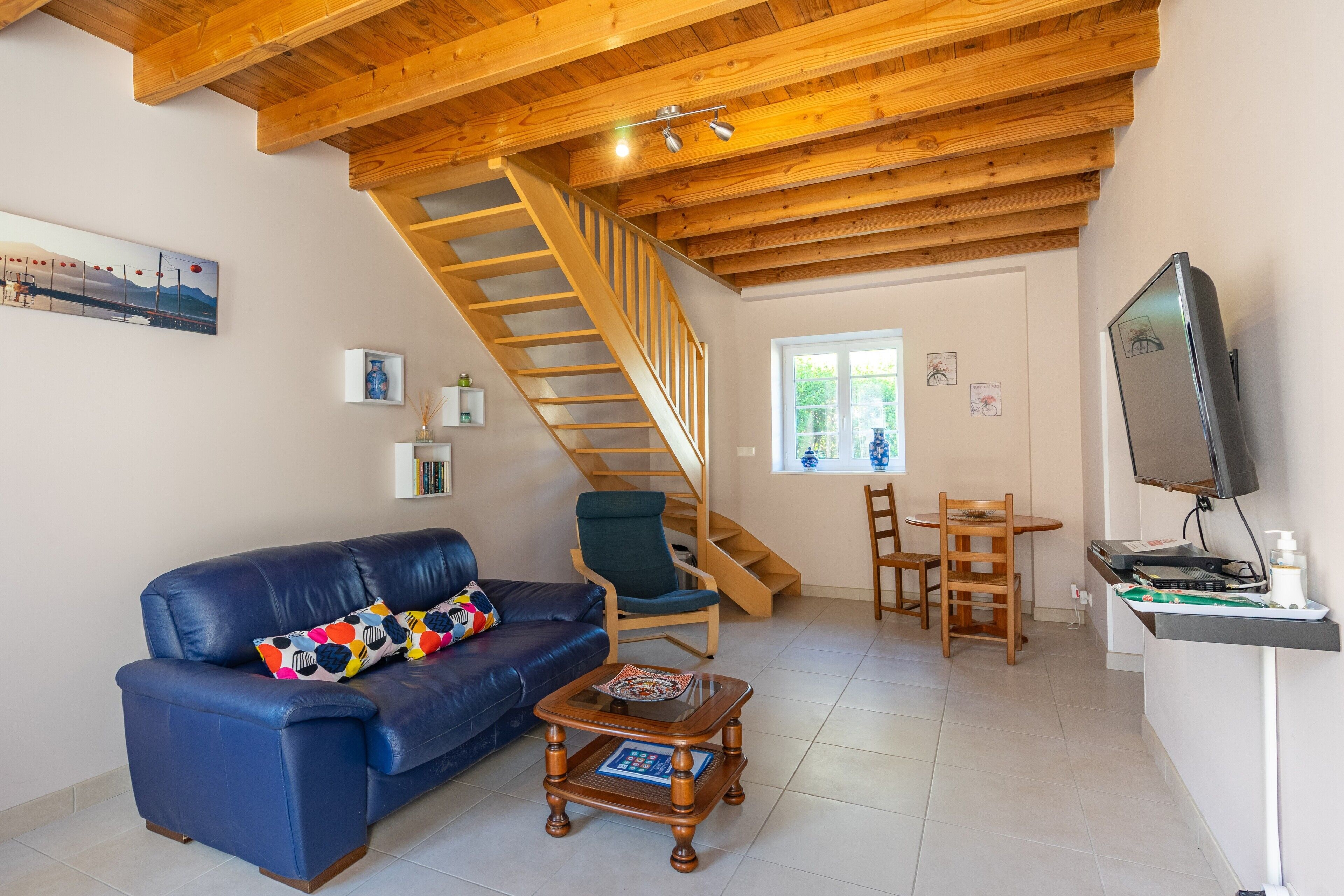 Een televisie, een dvd-speler en een tafeltennistafel