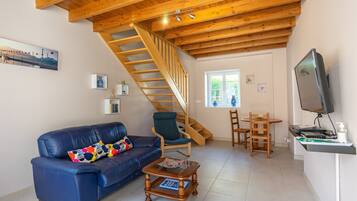 Een televisie, een dvd-speler en een tafeltennistafel