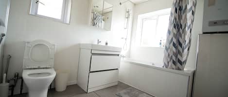Bidet, towels, soap, toilet paper