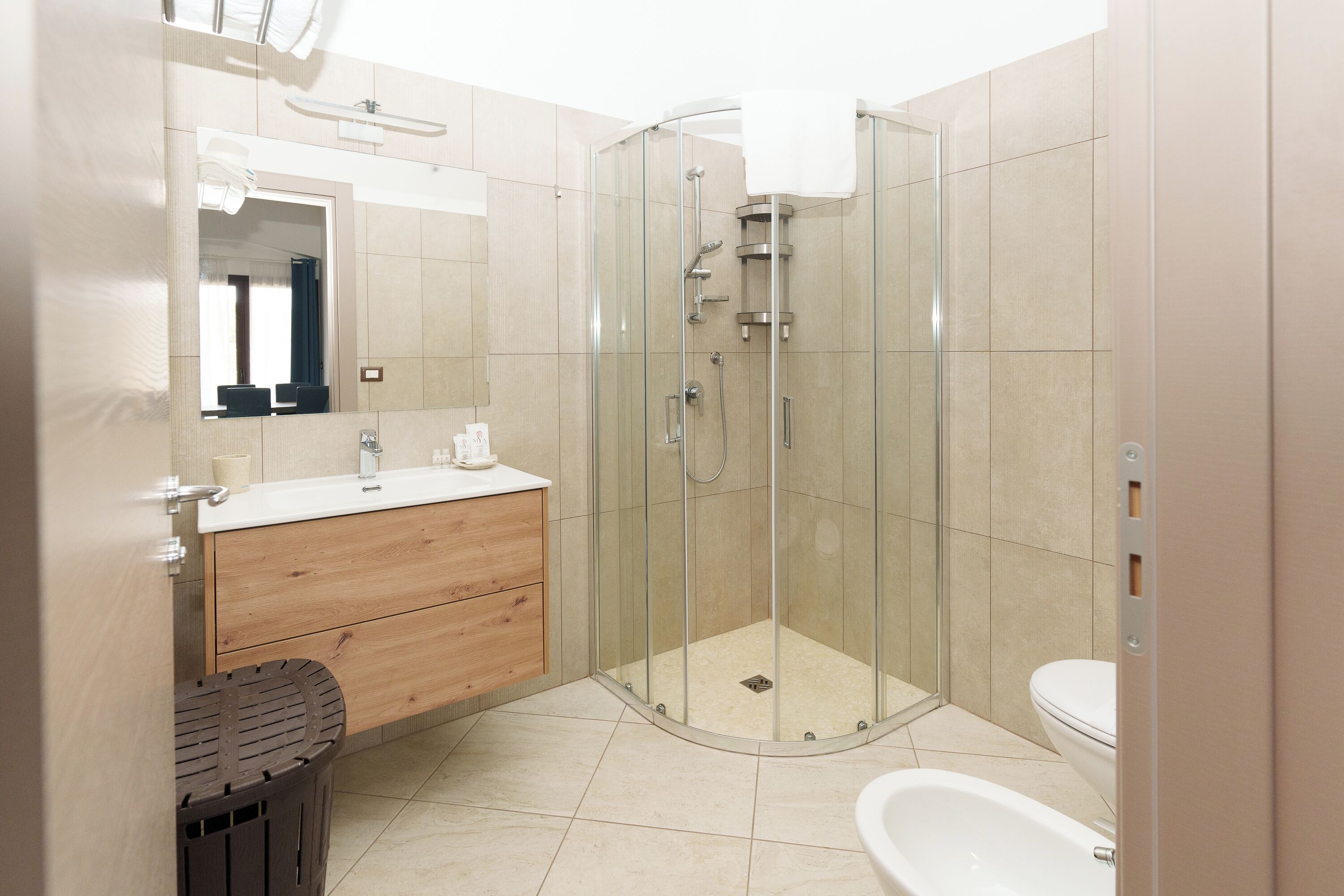 Shower, free toiletries, hair dryer, bidet