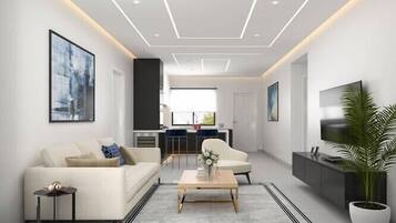 Economy Apartment, Balcony, City View | Living area | Flat-screen TV